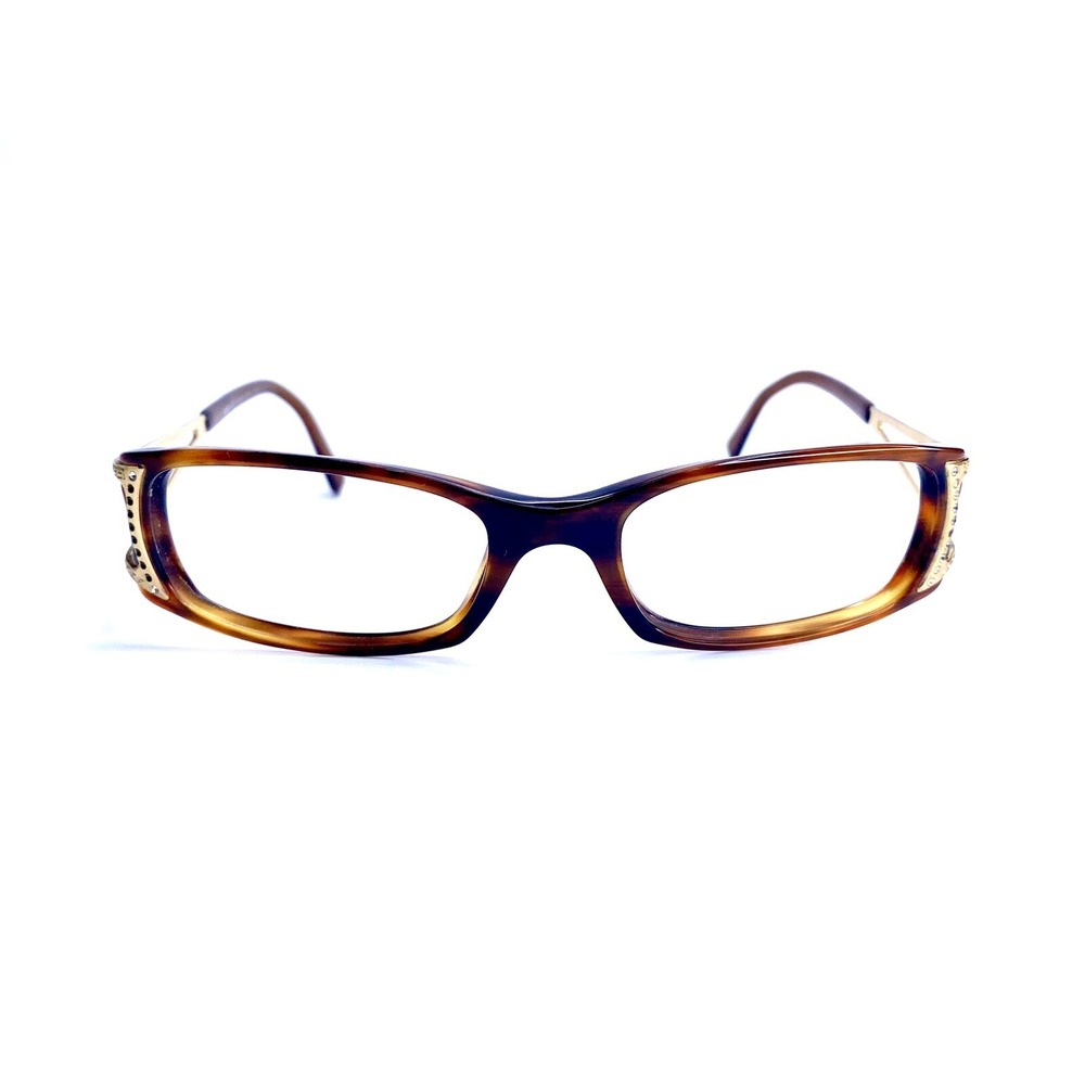 Versace Tortoise Gold Rectangular Wrap Crystal Eyeglasses 62 17 140 VTG